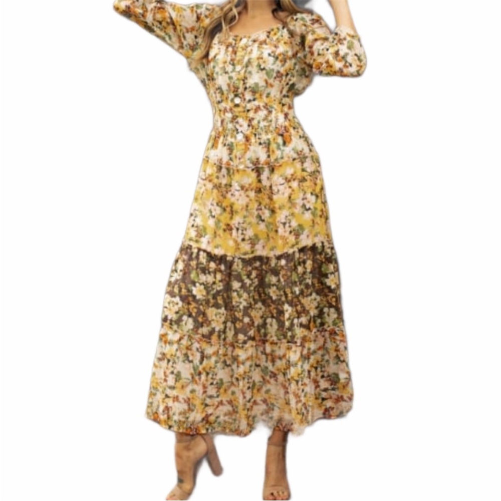 Anthropologie Fig and Flower Chiffon Floral Midi Dress - Picture 4 of 11